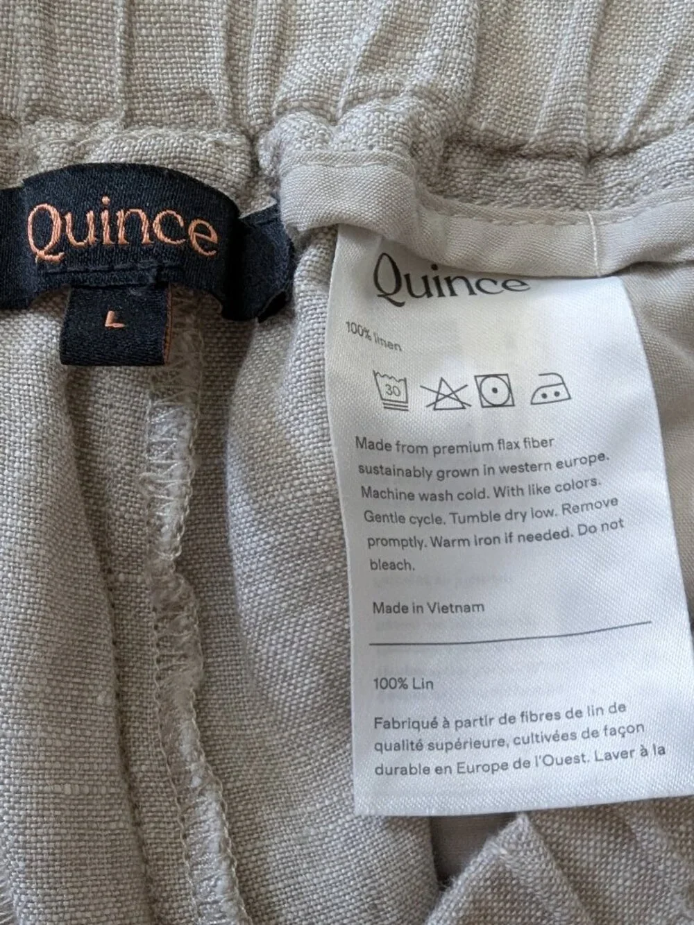 Quince 100% European Linen Wide Leg Pants – Flax (Size Large / 28" Inseam) - Picture 8 of 8